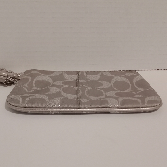 Coach Gray Metallic Silver Signature Zipper Pouch Wristlet - Picture 2 of 5
